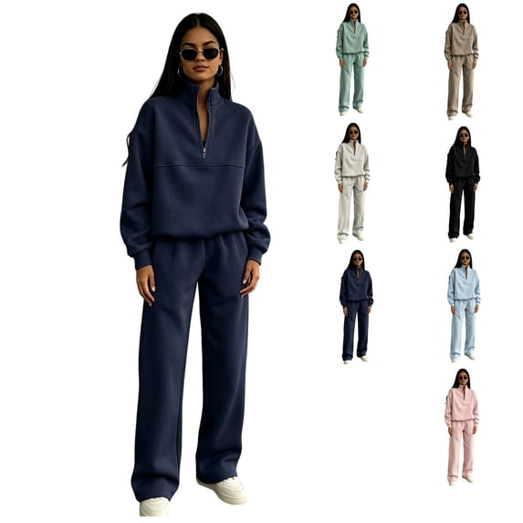 Clossjun 2 Piece Half Zip Lounge Sets for Women Fall Winter Daily Wear Matching Sweatsuits Comfy Athleisure Work Out Lounge Sets 3XL
