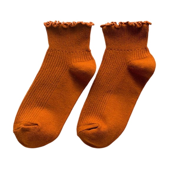 Clossjun 5 Pairs Women Ruffle Crew Socks Soft Fashion Frilly Socks Cute Breathable LightWeight Ankle Socks For Outgoing Back To School Orange