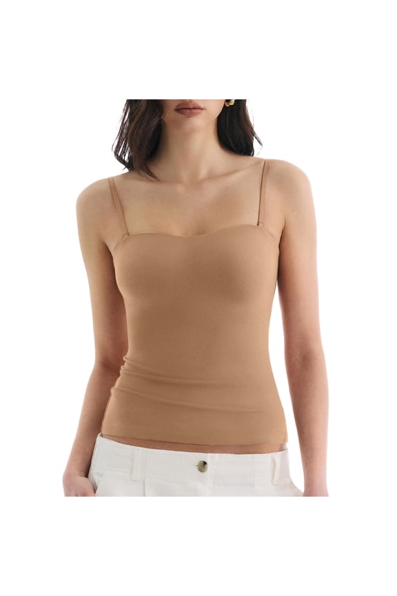 Built in Bra Tank Tops for Women, Double Lined Padded Scoop Neck Spaghetti Straps Basic Summer Top