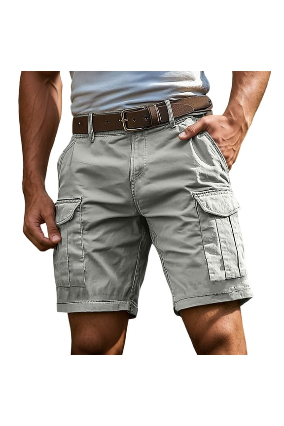 Cargo Pants for Men Slim Fit Elastic Hiking Shorts Summer Above Knee Outdoor Cargo Shorts Multi Pockets Pull On Pants(No Belt)