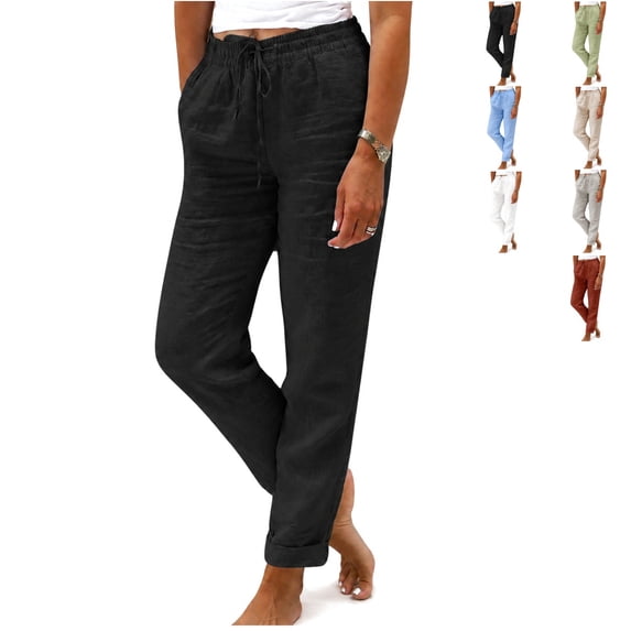 Clossjun Cotton Linen Pants for Women Loose Fit Daily Wear Summer Fall Sweatpants Casual Soft Lightweight Trousers 2XL