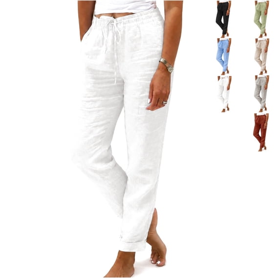 Clossjun Cotton Linen Pants for Women Loose Fit Daily Wear Summer Fall Sweatpants Casual Soft Lightweight Trousers XL