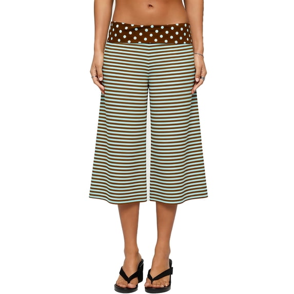 Clossjun Flowy Capri Pants Gaucho Pants for Women Fold Over Wide Leg Low Rise Yoga Capris Foldover Cropped Leggings Summer