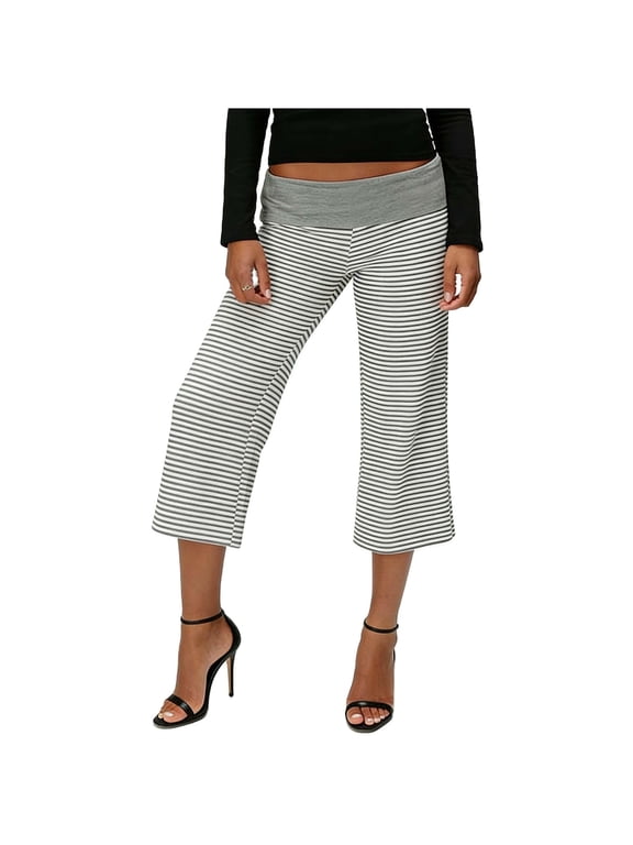 Flowy Capri Pants Gaucho Pants for Women Fold Over Wide Leg Low Rise Yoga Capris Foldover Cropped Leggings Summer