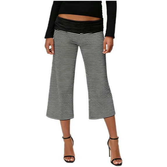 Clossjun Flowy Capri Pants Gaucho Pants for Women Fold Over Wide Leg Low Rise Yoga Capris Foldover Cropped Leggings Summer