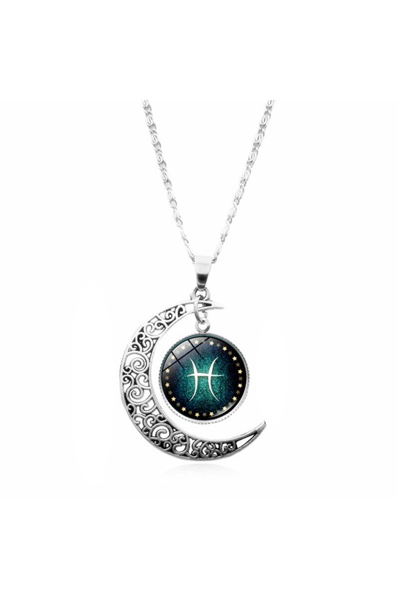 Gothic Witchy Zodiac Necklace for Women Men, Fidget Rotating Moon Cabochon Pendant, Astrology Sign Jewelry Birthday Gifts