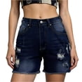 thumbnail image 1 of Clossjun Jean Shorts Women Trendy High Waisted Stretchy Ripped Denim Summer Frayed Raw Hem Mom Long Shorts Cutoff Jorts, 1 of 4