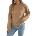 thumbnail image 1 of Clossjun Knit Sweater for Women Oversized Distressed Cable Pullover Tops with Frayed Edges Vintage Style Fall Winter Knitwear, 1 of 6