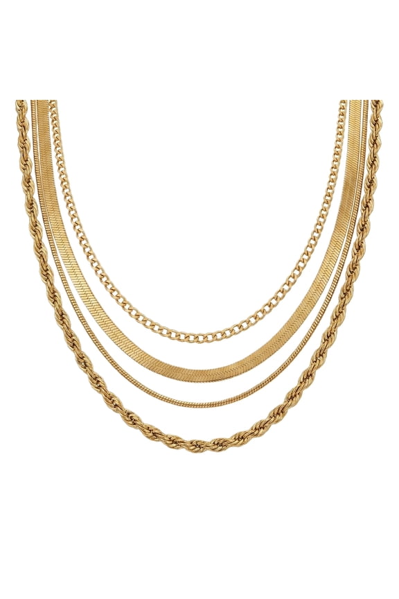 Layered Gold Necklaces for Women Trendy, Dainty Pendant Necklace Stack Rope/Box/Herringbone/Cuban Chain for Women Layering Stack Necklace Women's Necklaces Jewelry Set Gifts