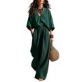 thumbnail image 1 of Clossjun Linen Sets for Women Dressy Casual Cozy Outfits 3/4 Sleeve Top & Wide Leg Pants Fall Vacation Lounge Sets for Work Out Teacher L, 1 of 6
