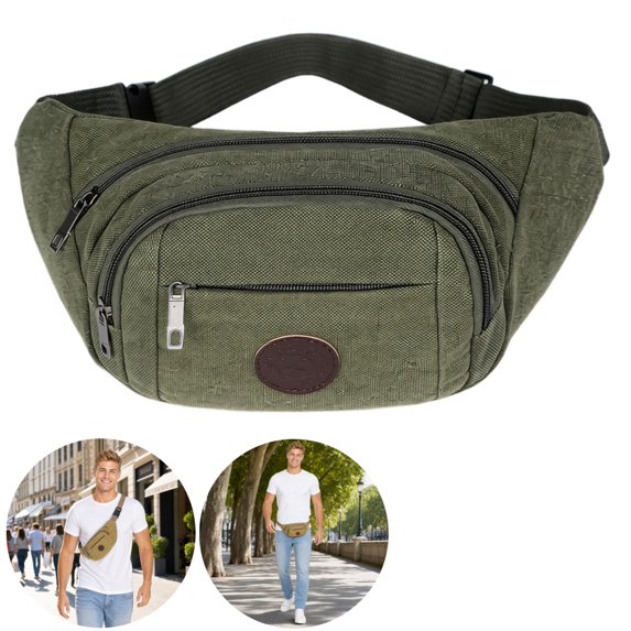 Clossjun Men Women Large Crossbody Bags Waistpacks With 3-Zipper Pockets Adjustable Belt Casual Bags Workout Traveling Running Daypacks Army Green