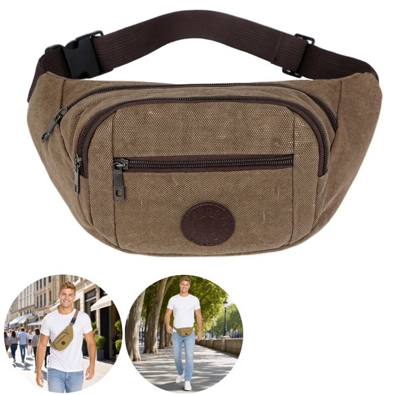 Clossjun Men Women Large Crossbody Bags Waistpacks With 3-Zipper Pockets Adjustable Belt Casual Bags Workout Traveling Running Daypacks Coffee