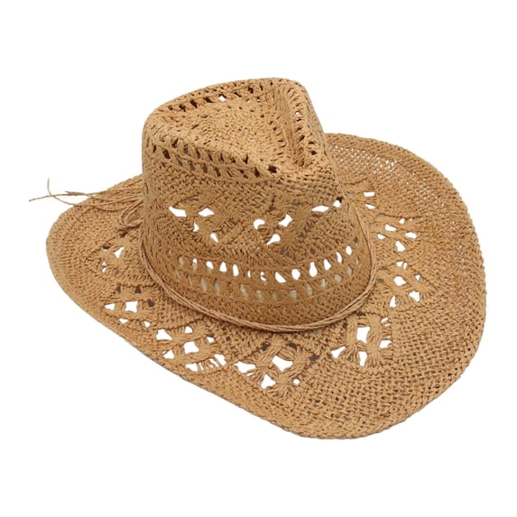 Clossjun Men Women's Western Cowboy Cowgirl Straw Hat with Shapeable Brim Unisex Hollow Out Woven Roll Up Summer Sun Hat