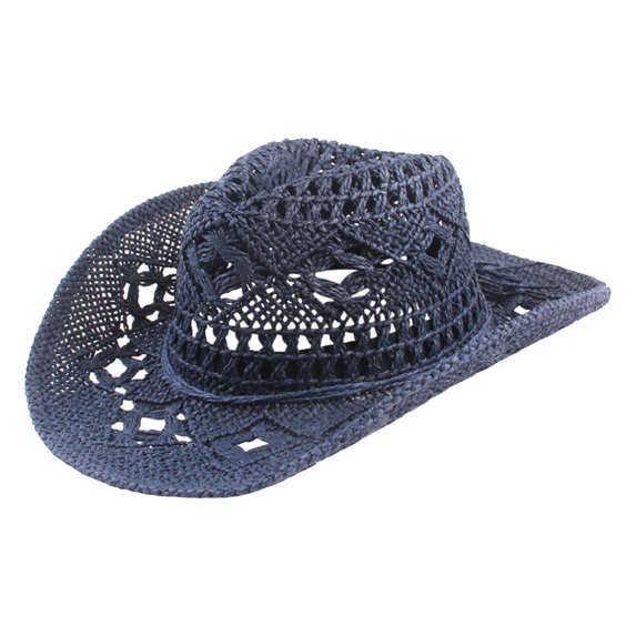 Clossjun Men Women's Western Cowboy Cowgirl Straw Hat with Shapeable Brim Unisex Hollow Out Woven Roll Up Summer Sun Hat