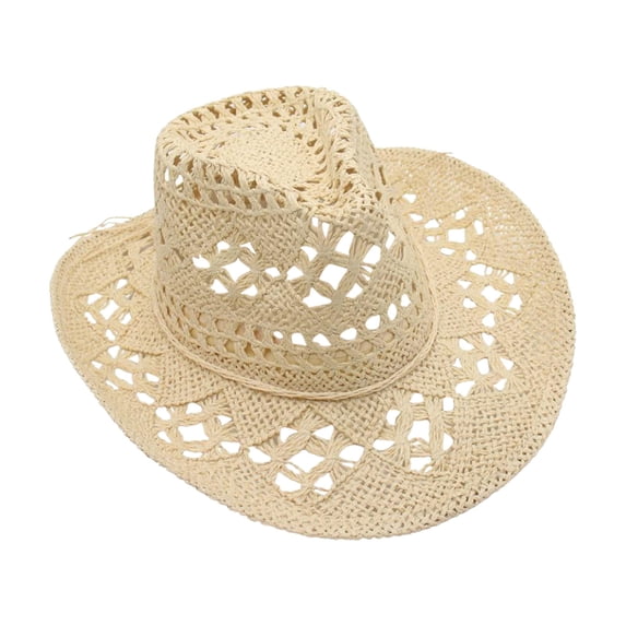 Clossjun Men Women's Western Cowboy Cowgirl Straw Hat with Shapeable Brim Unisex Hollow Out Woven Roll Up Summer Sun Hat
