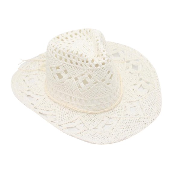 Clossjun Men Women's Western Cowboy Cowgirl Straw Hat with Shapeable Brim Unisex Hollow Out Woven Roll Up Summer Sun Hat