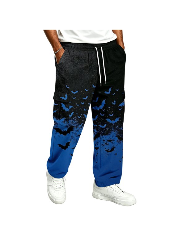 Men's Athletic Sweatpants with Pockets Drawstring Waist Halloween Bat Print Outerwear Pants for Men Active Joggers Pant