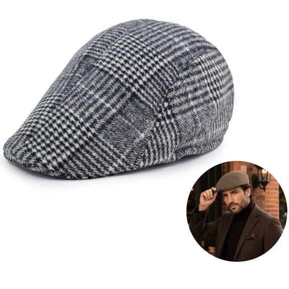 Clossjun Men's Hats Herringbone Flat Newsboy Hats Classic Newsboy Cap Trendy Flat Beanies For Outdoor Daily Use Fashion Street Wear