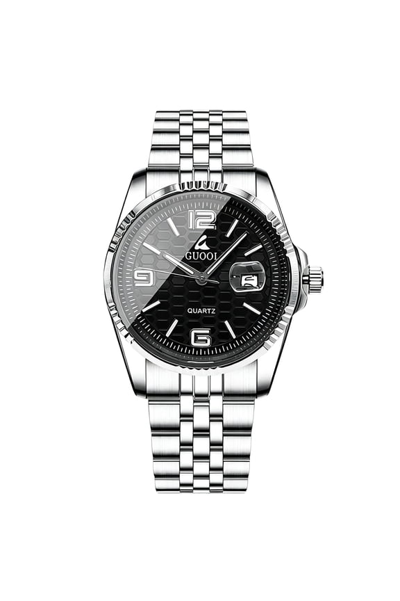 Men's Modern Wristwatch with 3D Textured Dial, Luminous Hands, 30M Water Resistant, Stainless Steel Strap Quartz Movement