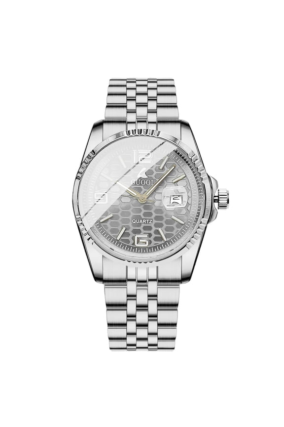 Men's Modern Wristwatch with 3D Textured Dial, Luminous Hands, 30M Water Resistant, Stainless Steel Strap Quartz Movement