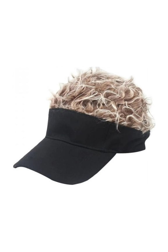 Men's Novelty Hair Hat Funny Sun Visor with Wig Spiked Hair Adjustable Sun Visor Baseball Golf Cap