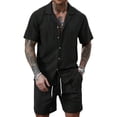 thumbnail image 1 of Clossjun Men's Summer 2 Piece Beach Sets Texture Short Sleeve Button Down Knit Shirts and Shorts Vacation Outfits of Men, 1 of 5