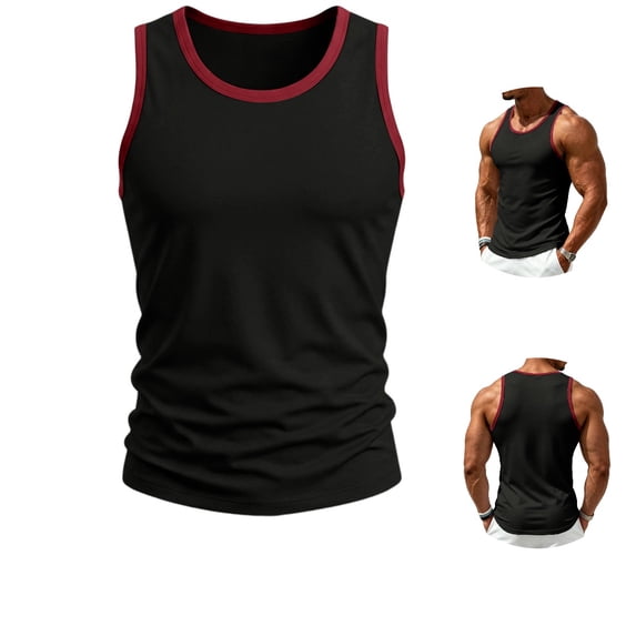 Clossjun Men's Tank Top Slim Fit Muscle Contrast Sleeveless Shirts Lightweight Breathable Blouses For Gym Workout Sports Black 3XL