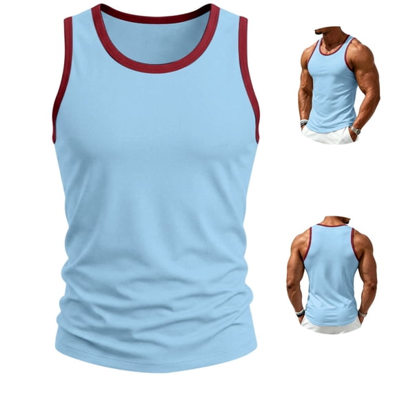 Clossjun Men's Tank Top Slim Fit Muscle Contrast Sleeveless Shirts Lightweight Breathable Blouses For Gym Workout Sports Light Blue L