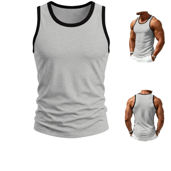 Clossjun Men's Tank Top Slim Fit Muscle Contrast Sleeveless Shirts Lightweight Breathable Blouses For Gym Workout Sports Light Gray L
