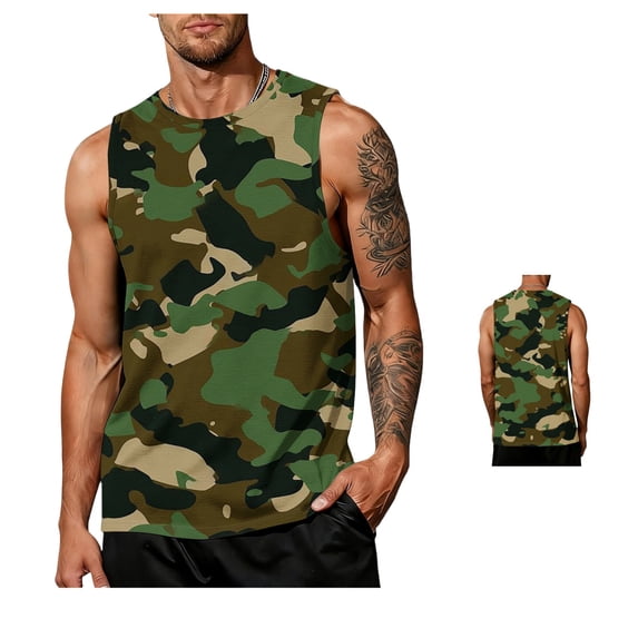 Clossjun Men's Tank Tops Mesh Quick Dry Sleeveless Shirts Lightweight Crew Neck Loose Fit Athletic Blouses For Work Out Gym Army Green L