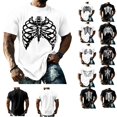 thumbnail image 1 of Clossjun Mens Halloween T Shirts Skeleton Chest Print Crew Neck Shirts Short Sleeve Fun Blouses Fashion Party Fit Tops For Halloween Black 2XL, 1 of 1