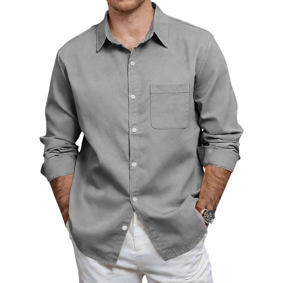 Clossjun Mens Long Sleeve Button Down Shirts Casual Collared Untucked Shirt Pocket Summer Lightweight T Shirts