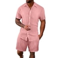 thumbnail image 1 of Clossjun Mens Short Sets 2 Piece Summer Outfits Jacquard Short Sleeve Button Down Shirt and Shorts Set, 1 of 4