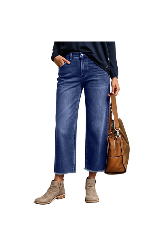 Mid Rise Straight Leg Jeans for Women Casual Wash Seam Detail Denim Pants