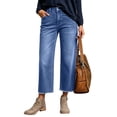 thumbnail image 1 of Clossjun Mid Rise Straight Leg Jeans for Women Casual Wash Seam Detail Denim Pants, 1 of 6