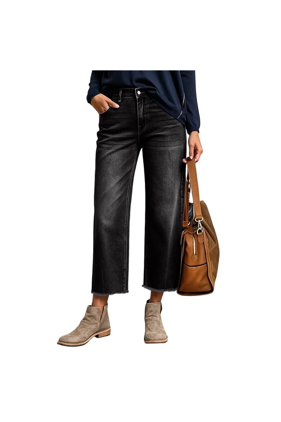 Mid Rise Straight Leg Jeans for Women Casual Wash Seam Detail Denim Pants