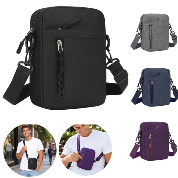 Clossjun Small Messenger Bag for Men Women Water Resistant Adjustable Belt Crossbody Bags Shoulder Sling Bag for Travel Sports Black