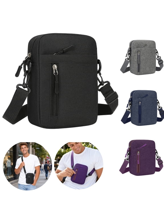 Small Messenger Bag for Men Women Water Resistant Adjustable Belt Crossbody Bags Shoulder Sling Bag for Travel Sports Black