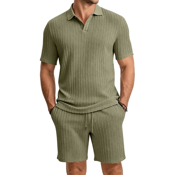 Clossjun Summer Beach Outfits 2 Piece Short Sleeve Shirts for Male Shorts Vacation Outfits Sets for Men