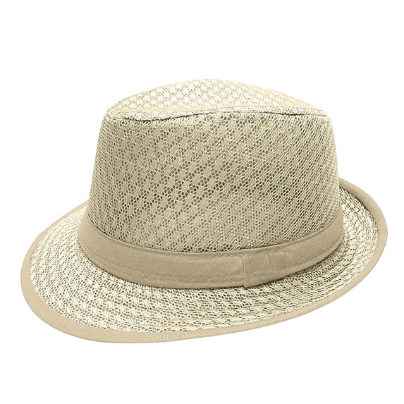 Clossjun Summer Breathable Mesh Pork Pie Hat - Lightweight Roll Brim Trilby Fedora Hat for Men Women, Vintage Packable Sun Hat