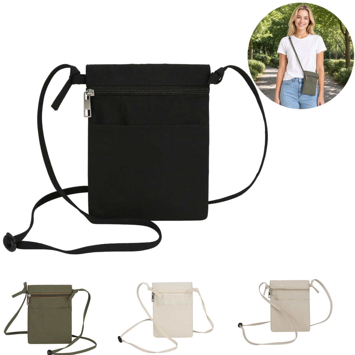 Unisex Crossbody Bags Nylon Small Phone Purse Lightweight Casual Daypacks Adjustable Belt Fall Summer Work Out Hiking Packs For Men Women Black