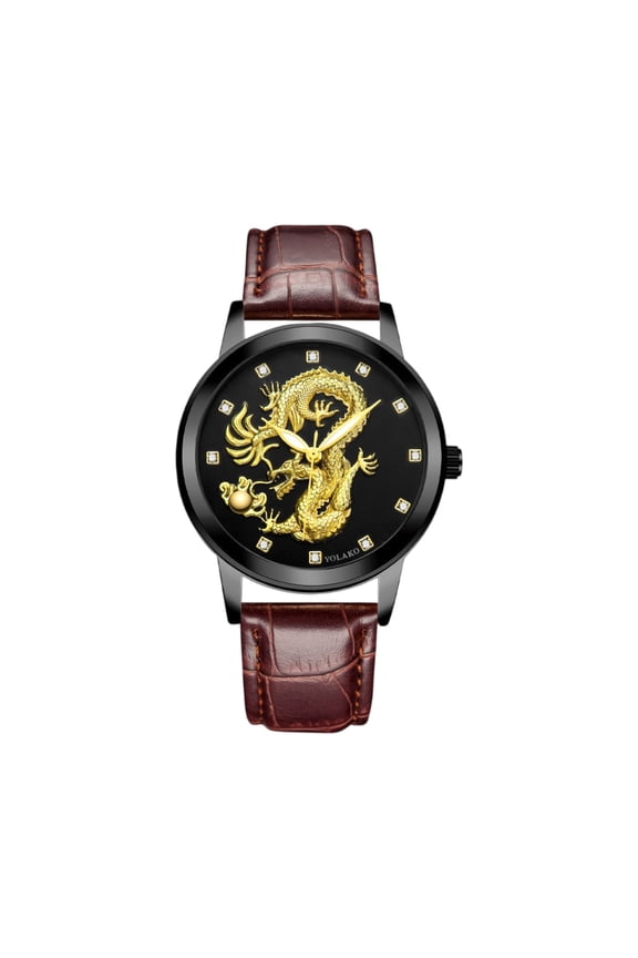 Watches Mens Luxury Leather Men Automatic Mechanical Watch Dragon Collection Gold Skeleton Wrist Watch