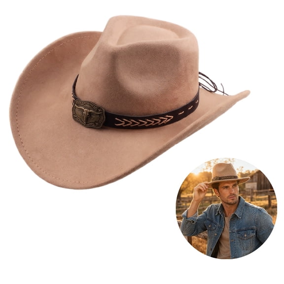 Clossjun Western Cowboy Hat for Men Women Classic Roll Up Fedora Caps with Buckle Belt Outdoor Activity Beanies Fashion Head Wear
