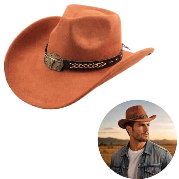 Clossjun Western Cowboy Hat for Men Women Classic Roll Up Fedora Caps with Buckle Belt Outdoor Activity Beanies Fashion Head Wear