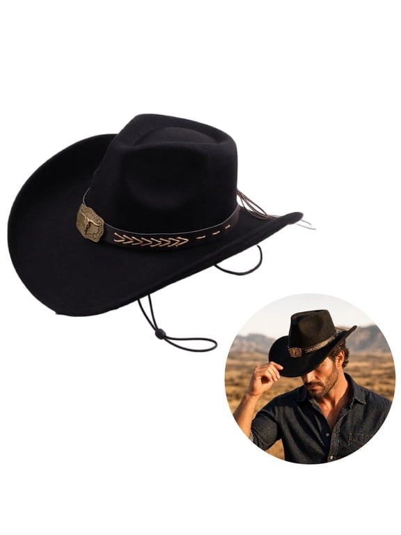 Western Cowboy Hat for Men Women Classic Roll Up Fedora Caps with Buckle Belt Outdoor Activity Beanies Fashion Head Wear