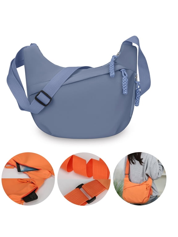 Women Crossbody Bags Casual Lightweight Shoulder Bags Fashion Half Moon Bags Adjustable Belt Flexible Daypacks For Work Out Back To School Blue
