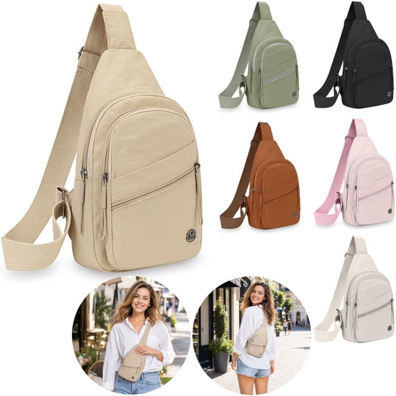 Clossjun Women Men Small Crossbody Bags Daily Wear Sling Bag Adjustable Belt Casual Daypacks For Work Out Hiking Party Back To School Khaki