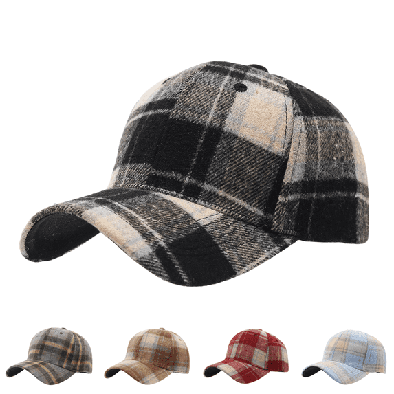 Clossjun Women Men Stylish Plaid Baseball Cap Fall Winter Warm Classic Hat Soft Casual Dad Hat for Outdoor Sport Black