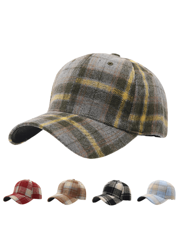Women Men Stylish Plaid Baseball Cap Fall Winter Warm Classic Hat Soft Casual Dad Hat for Outdoor Sport Light Gray