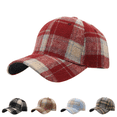 thumbnail image 1 of Clossjun Women Men Stylish Plaid Baseball Cap Fall Winter Warm Classic Hat Soft Casual Dad Hat for Outdoor Sport Wine, 1 of 6